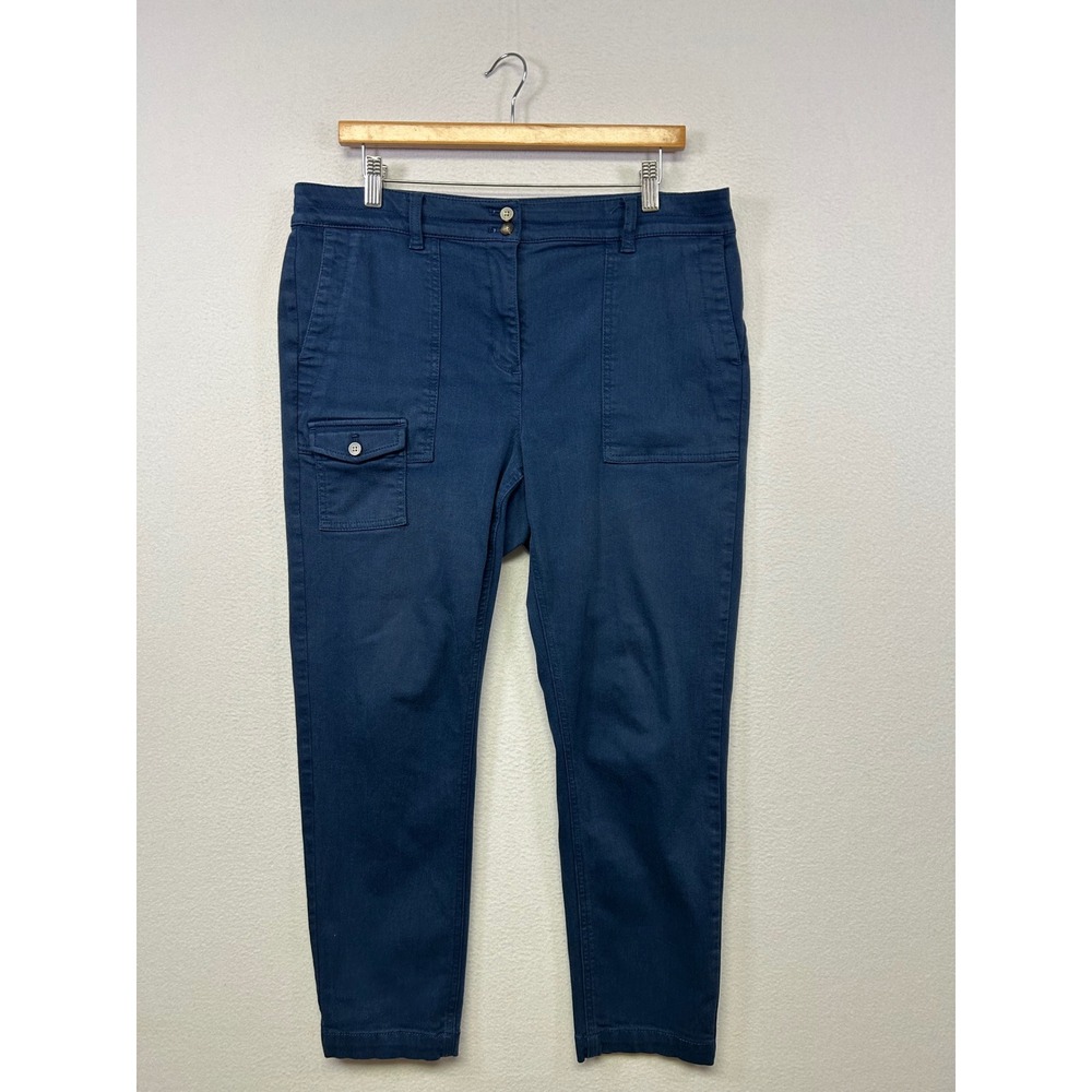 J. Jill Utility Cargo Ankle Pants‎ Womens 14 Petite Navy Blue Tapered Slim Leg